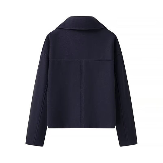 Damen Kurzer Boxy-Wollmix-Peacoat mit doppelreihiger Knopfleiste und aufgesetzten Taschen Nord Taschen