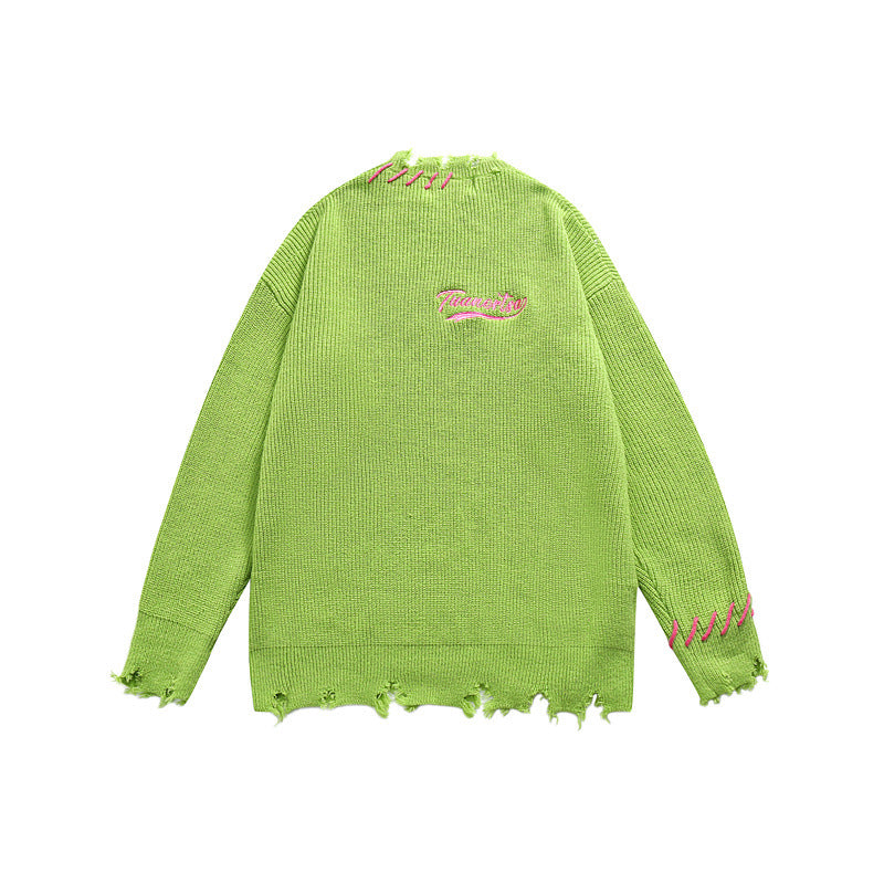Unisex Oversize Grobstrick-Pullover mit Destroy-Effekt und Ziernähten Nord Taschen