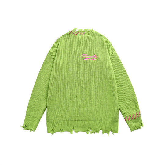 Unisex Oversize Grobstrick-Pullover mit Destroy-Effekt und Ziernähten Nord Taschen