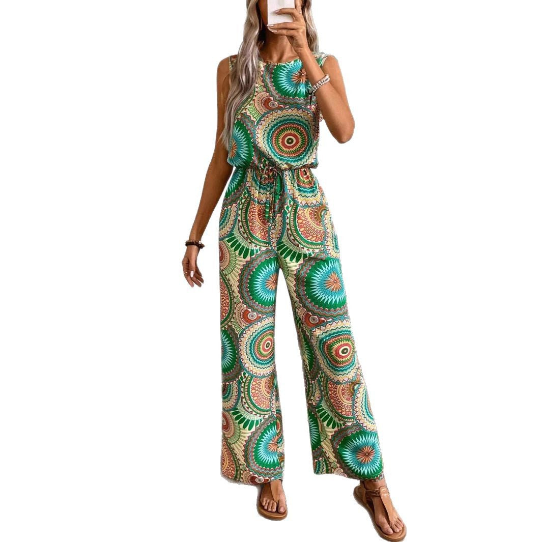 Damen Lässiger Jumpsuit mit Auffälligem Musterdetail und Elastischem Bund - Vittorelli