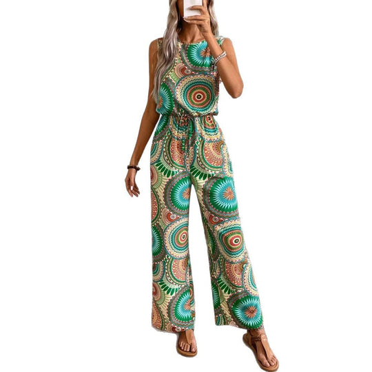 Damen Lässiger Jumpsuit mit Auffälligem Musterdetail und Elastischem Bund - Vittorelli