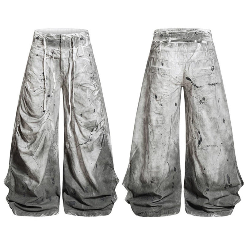 Damen Hochtaillierte weite Culotte‑Hose mit Drapierten Falten, Tunnelzug und Sprenkel‑Print Nord Taschen