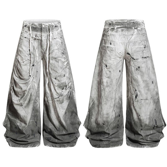 Damen Hochtaillierte weite Culotte‑Hose mit Drapierten Falten, Tunnelzug und Sprenkel‑Print Nord Taschen