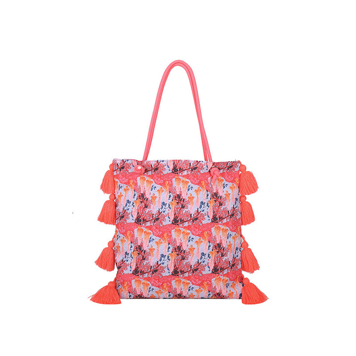 Damen Trendige Strandtasche mit bunten Quasten Nord Taschen
