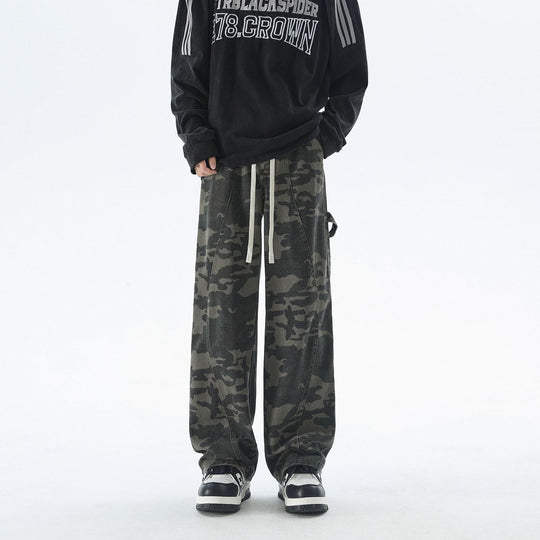 Herren Weite Camouflage-Cargohose mit langen Tunnelzügen und Utility-Schlaufen Nord Taschen