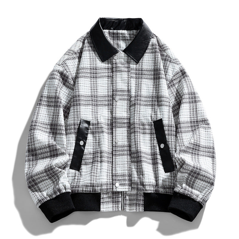 Herren Kariertes Overshirt-Blouson mit kontrastierendem Kunstlederkragen und Rippbündchen Nord Taschen