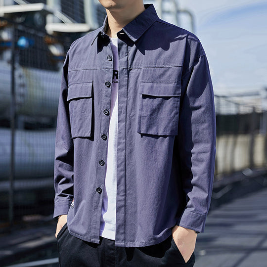 Herren Overshirt im Utility-Canvas-Look mit Brustpattentaschen und geradem Schnitt Nord Taschen