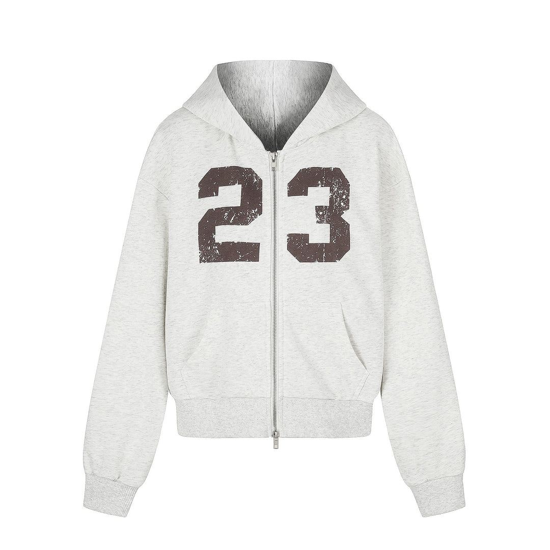 Damen Zip‑Hoodie im Boxy‑Schnitt mit Kängurutasche und Nummernprint Nord Taschen