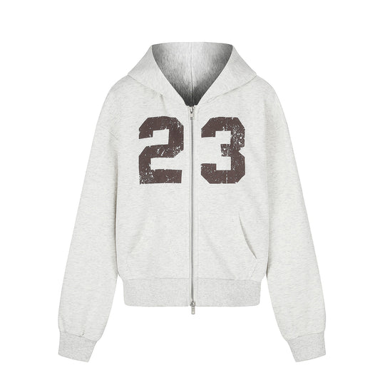 Damen Zip‑Hoodie im Boxy‑Schnitt mit Kängurutasche und Nummernprint Nord Taschen