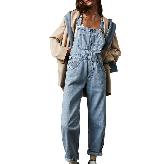 Damen lässige Denim-Latzhose mit praktischen Taschen und verstellbarem Bund Nord Taschen