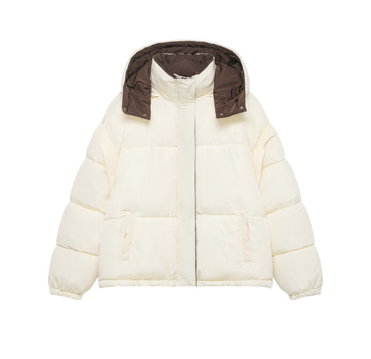 Damen Kurze Oversize-Steppjacke mit hohem Kragen und abnehmbarer Kapuze Nord Taschen