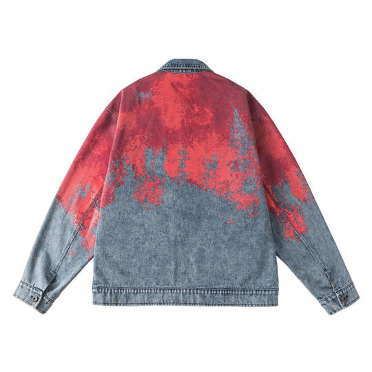 Unisex Oversize-Jeansjacke mit Farbverlauf-Print, Reißverschluss und Hemdkragen Nord Taschen