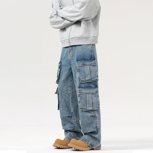 Herren Ultraweite Denim-Cargo-Jeans im Baggy-Cut mit mehrfachen Klappentaschen Nord Taschen