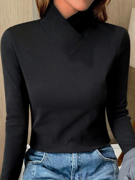 Bluse mit Asymmetrischem Kragen Langarm-design Elegant und Modern