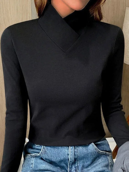 Bluse mit Asymmetrischem Kragen Langarm-design Elegant und Modern
