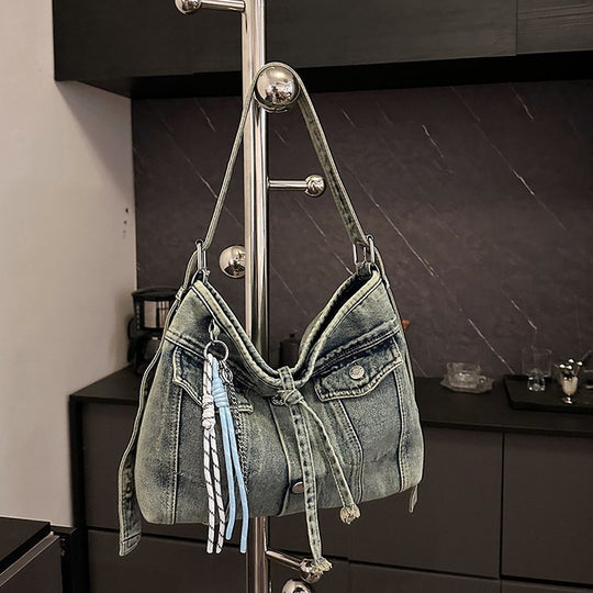 Damen lässige Denim Umhängetasche mit abnehmbarem Anhänger Nord Taschen