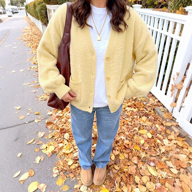 Damen Kuschelige Oversize-Cardigan aus Teddy-Fleece mit V-Ausschnitt, aufgesetzten Taschen & Rippbündchen Nord Taschen