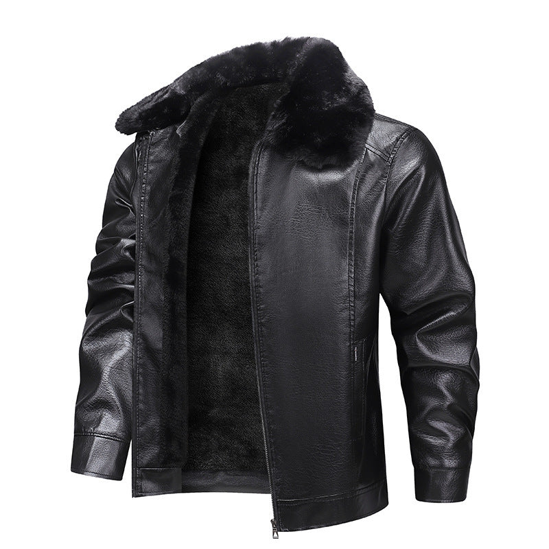 Herren Kunstleder-Fliegerjacke mit durchgehendem Teddyfutter und markantem Fellkragen Nord Taschen