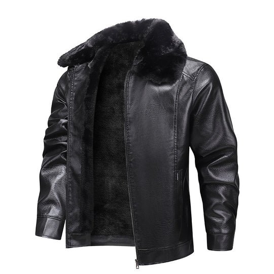 Herren Kunstleder-Fliegerjacke mit durchgehendem Teddyfutter und markantem Fellkragen Nord Taschen