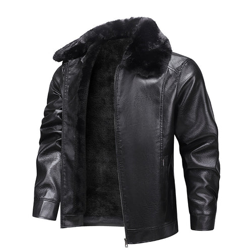 Herren Kunstleder-Fliegerjacke mit durchgehendem Teddyfutter und markantem Fellkragen Nord Taschen