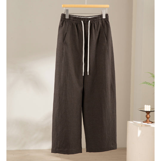 Damen Weite High‑Waist Leinenmix-Hose mit elastischem Bund und Kordelzug Nord Taschen