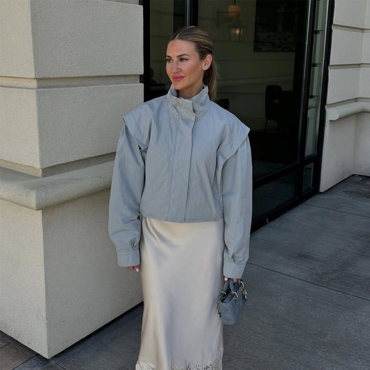 Damen Cropped Übergangsjacke mit Stehkragen und betonter Schulterpartie Nord Taschen