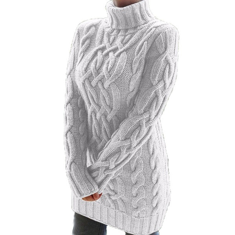 Damen Oversized Strickkleid mit markantem Zopfmuster und Rollkragen Nord Taschen