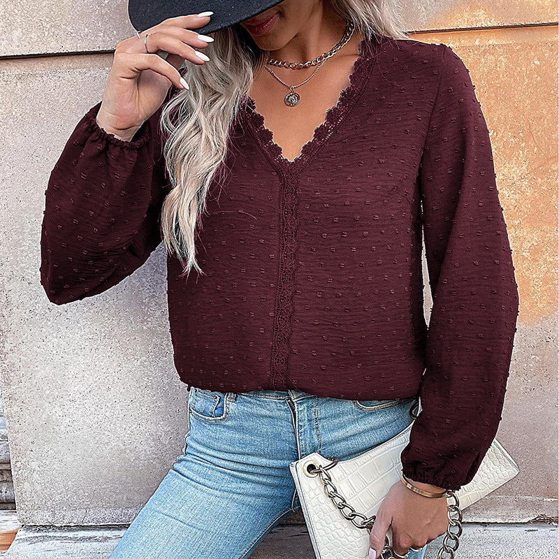 Damen Elegante Bluse mit Rüschendetails und Spitzenakzent Nord Taschen