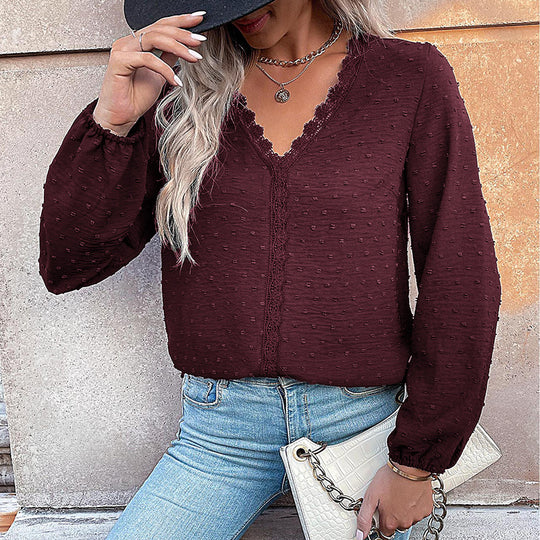 Damen Elegante Bluse mit Rüschendetails und Spitzenakzent Nord Taschen