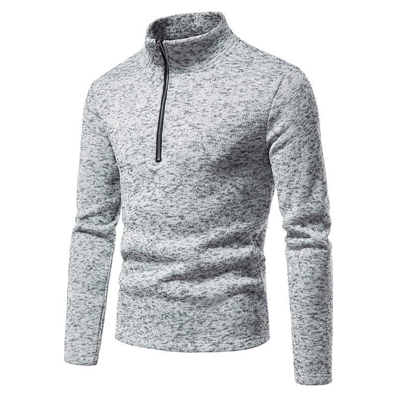 Herren Feinstrick-Halbzip-Pullover mit Stehkragen und melierter Struktur Nord Taschen