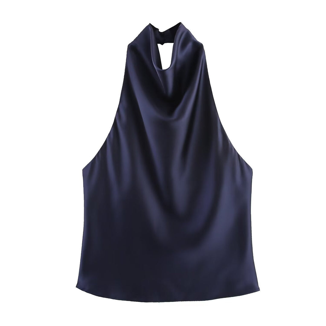 Damen elegantes Haltertop mit fließendem Schnitt und dekorativen Details