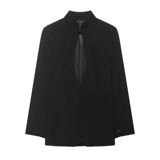 Damen Kastenförmiger Cape-Blazer mit Stehkragen und verdeckter Front Nord Taschen