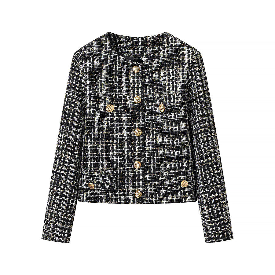 Damen Bouclé-Tweed-Jacke mit Zierknöpfen und kastiger Cropped-Silhouette Nord Taschen