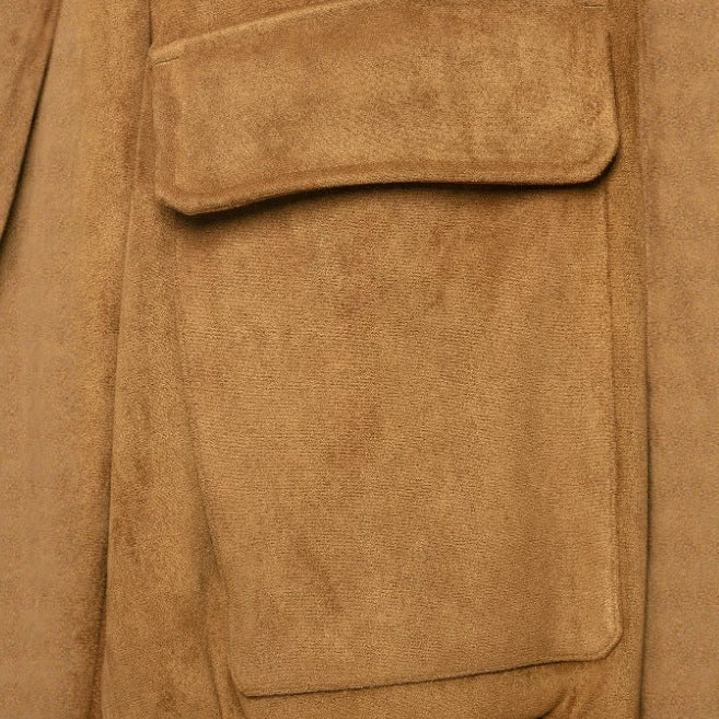 Damen Kurzer Veloursleder‑Bomber mit Stehkragen, aufgesetzten Klappentaschen und Rippenbündchen Nord Taschen