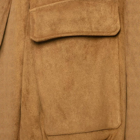 Damen Kurzer Veloursleder‑Bomber mit Stehkragen, aufgesetzten Klappentaschen und Rippenbündchen Nord Taschen