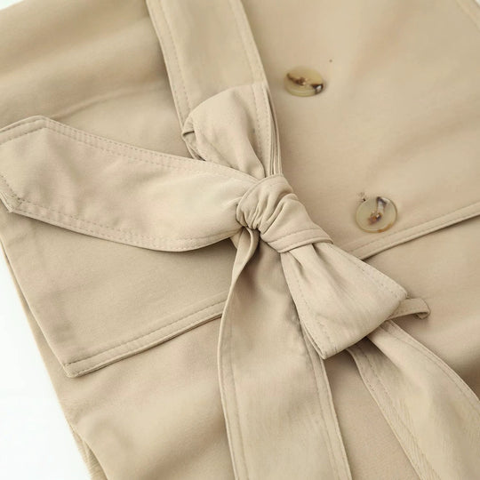 Damen Kurz-Trenchcoat mit Taillengürtel und Stehkragen Nord Taschen