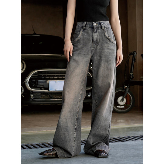 Damen Weite High‑Waist Denim‑Baggy‑Jeans mit extra langem Bein und verwaschener Used‑Optik Nord Taschen