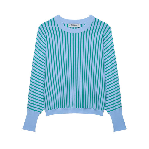 Damen Gestreifter Cropped Feinstrickpullover mit verlängerten Bündchen Nord Taschen