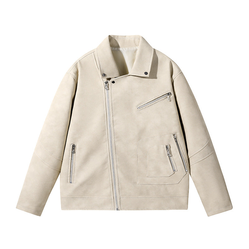 Herren Modische Lederjacke mit asymmetrischem Reißverschluss Nord Taschen