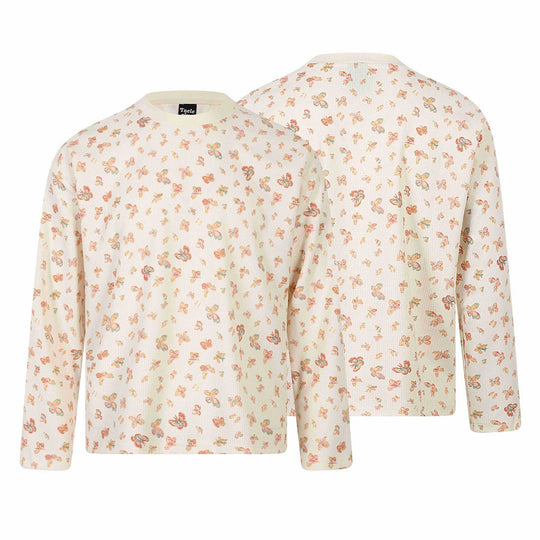 Damen Waffelstrick-Langarmshirt mit Allover-Schmetterlingsprint und Rundhals Nord Taschen