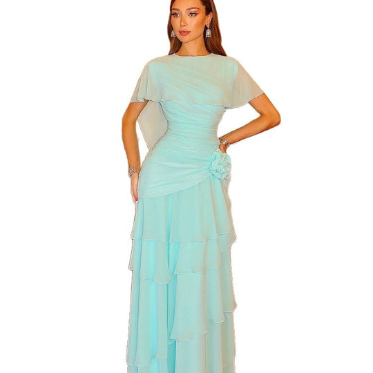 Damen Fließendes Stufenvolant-Abendkleid mit taillierter Drapierung Nord Taschen