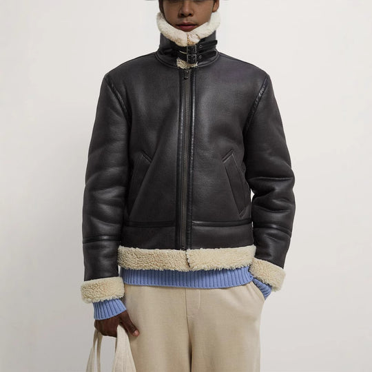 Herren Gefütterte Fliegerjacke im Aviator‑Stil mit Teddyfutter Nord Taschen