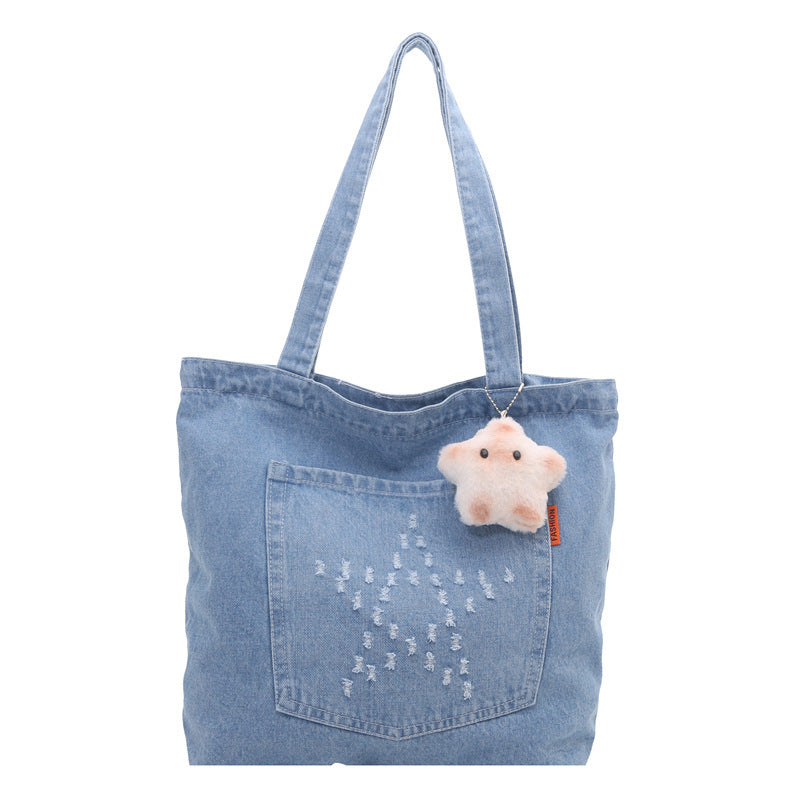 Damen Denim Beuteltasche mit niedlichem Tieranhänger Nord Taschen