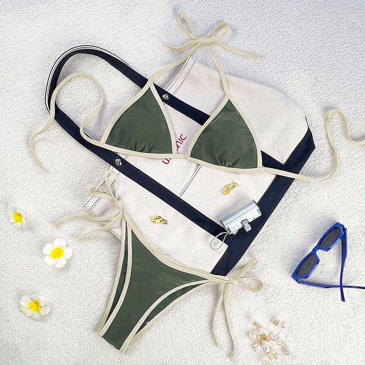 Damen Triangel-Bikini mit verspieltem Schnürdesign