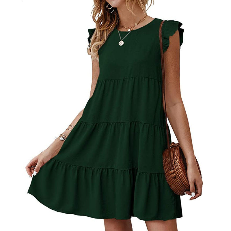 Damen lässiges tierfreies T-Shirt Kleid mit Volantärmel Nord Taschen