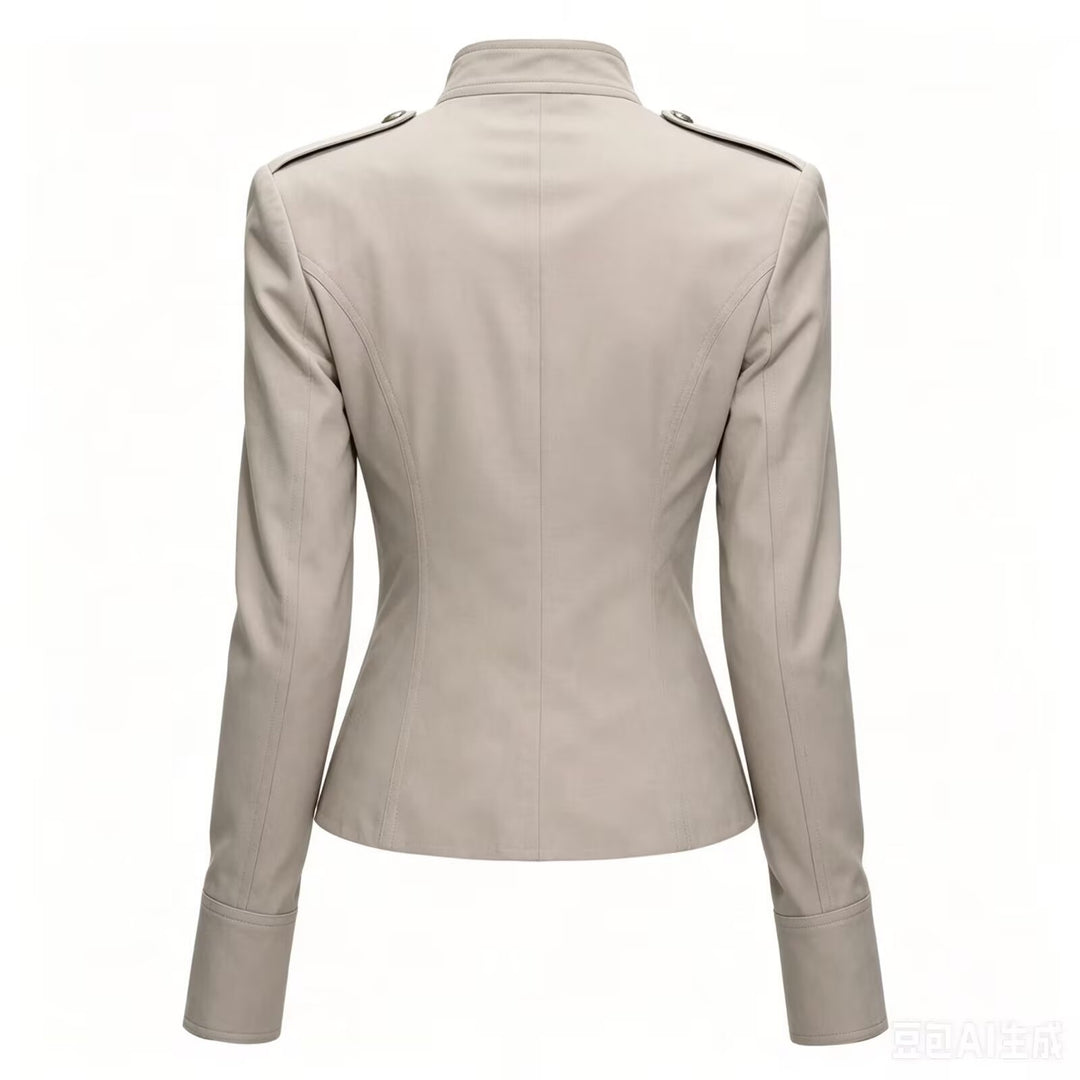 Damen Taillierte Military‑Inspired Jacke mit Stehkragen, Zierknopfreihe und Reißverschluss Nord Taschen