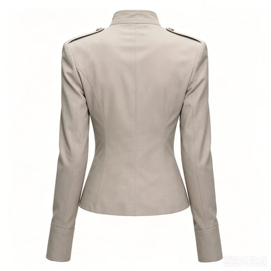 Damen Taillierte Military‑Inspired Jacke mit Stehkragen, Zierknopfreihe und Reißverschluss Nord Taschen