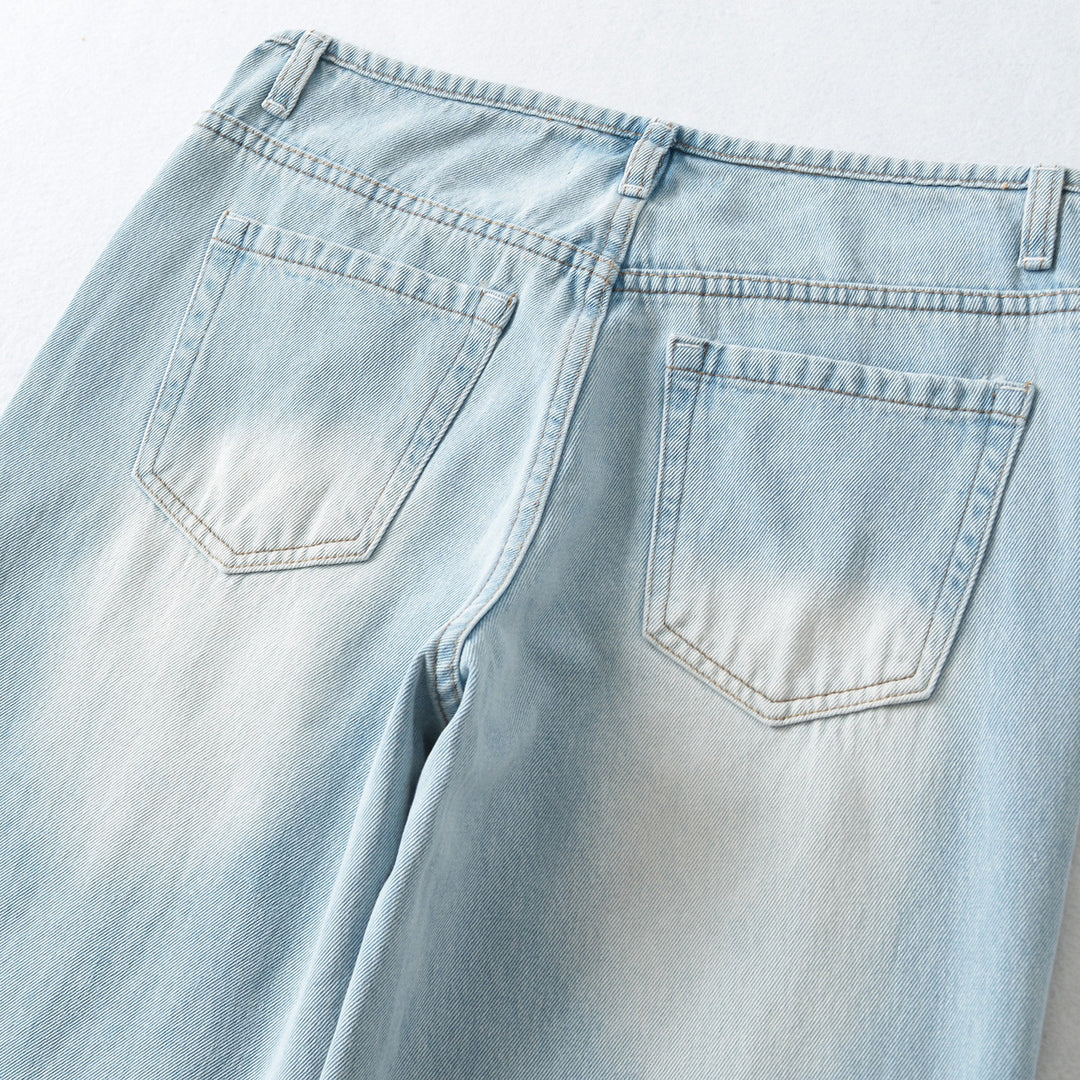 Damen Highwaist Cropped-Jeans mit geradem Schnitt und weitem Bein Nord Taschen