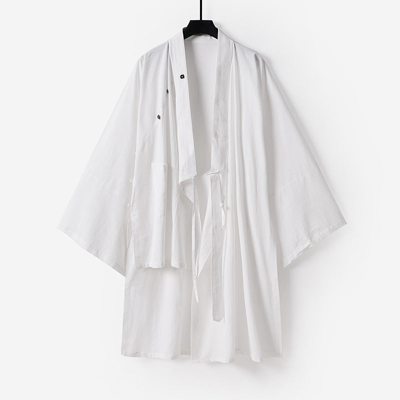 Unisex Oversize-Kimono-Mantel aus Baumwollmix mit weitem Schnitt und Bindegürtel Nord Taschen