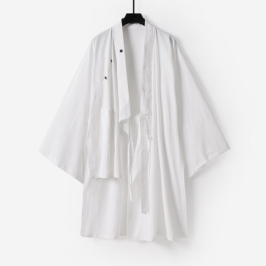 Unisex Oversize-Kimono-Mantel aus Baumwollmix mit weitem Schnitt und Bindegürtel Nord Taschen